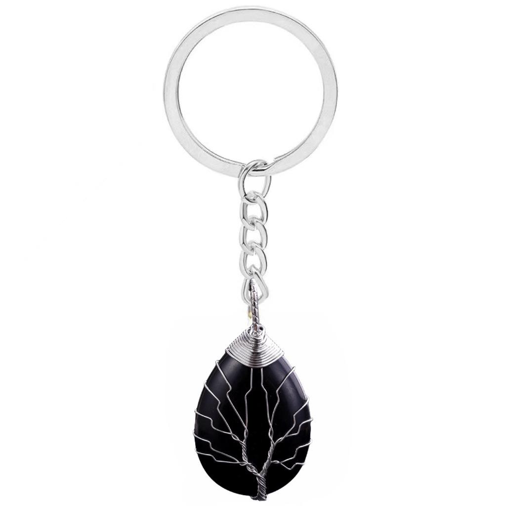 Waterdrop Life Tree Keychain Handmade Wire Wrapped Keychain Personalized Jewelry for Men Couple Family Keychain Pendant
