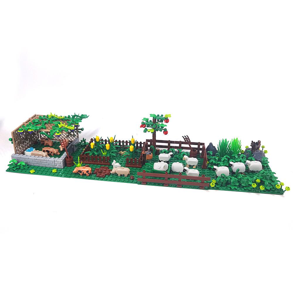 Ranch Sheep Pen Pigsty Grid Small Particle Building Block Farm Scene Grass Assembled Toys
