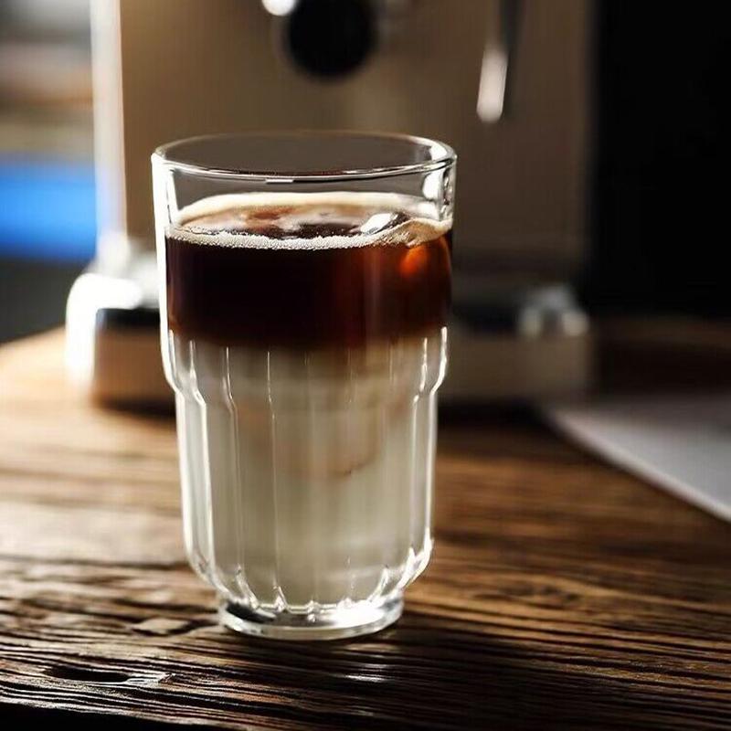 12oz 350ml French Retro Style Transparent Cold Extraction Coffee Cup Striped Glass Restaurant Cafe Bar Lemon Soda Green Tea Mugs