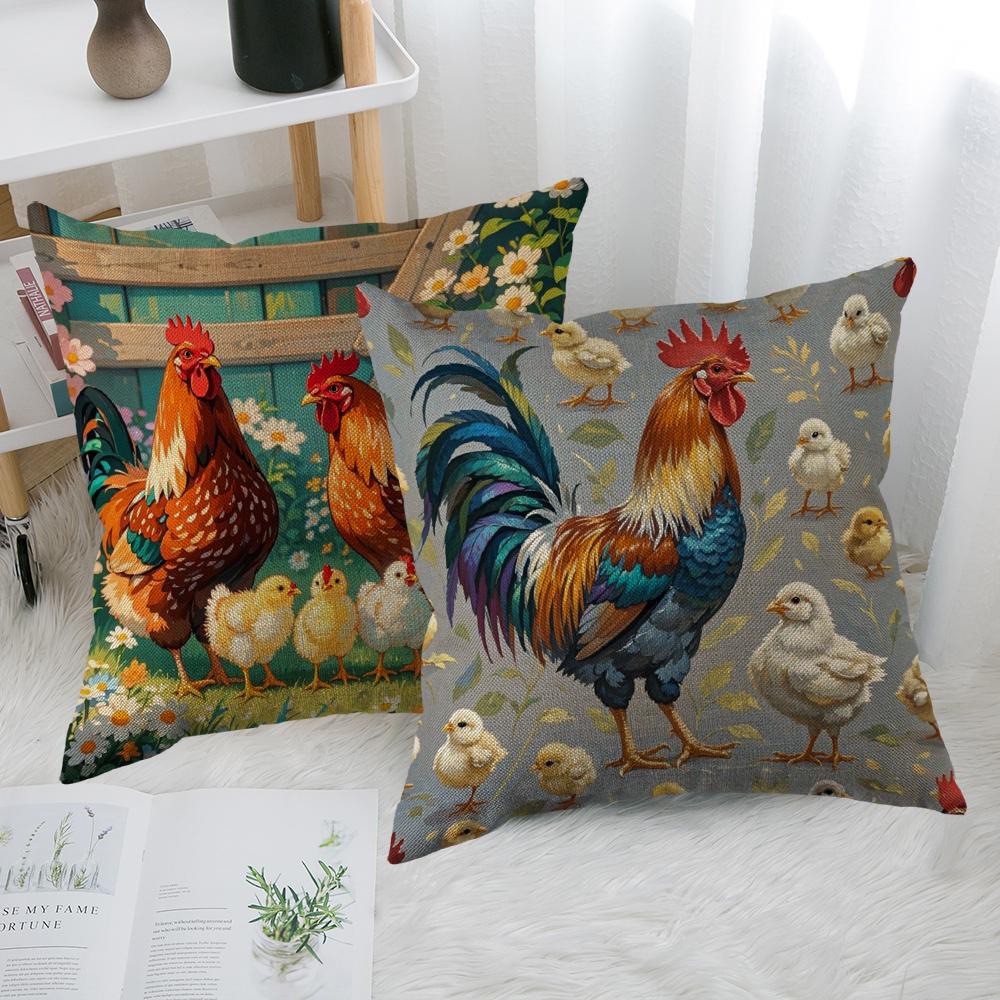Hahn Leinen Kissenbezug Hochzeits Dekorative Kissenhülle Für Zuhause Kissenbezug 45X45(Einseitig)