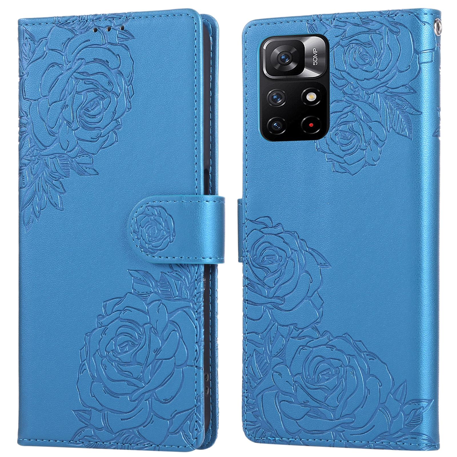 

For Xiaomi Redmi Note 12S 4G/Note 11S 4G Case Rose Flower PU Leather Wallet Phone Cover with 3 Card Slots Blue