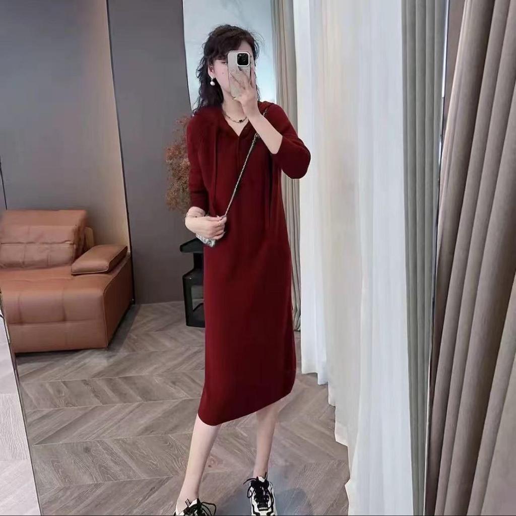 Chic French Hooded Dress - Women's Small, Loose-Fit, Casual, Spring & Autumn 