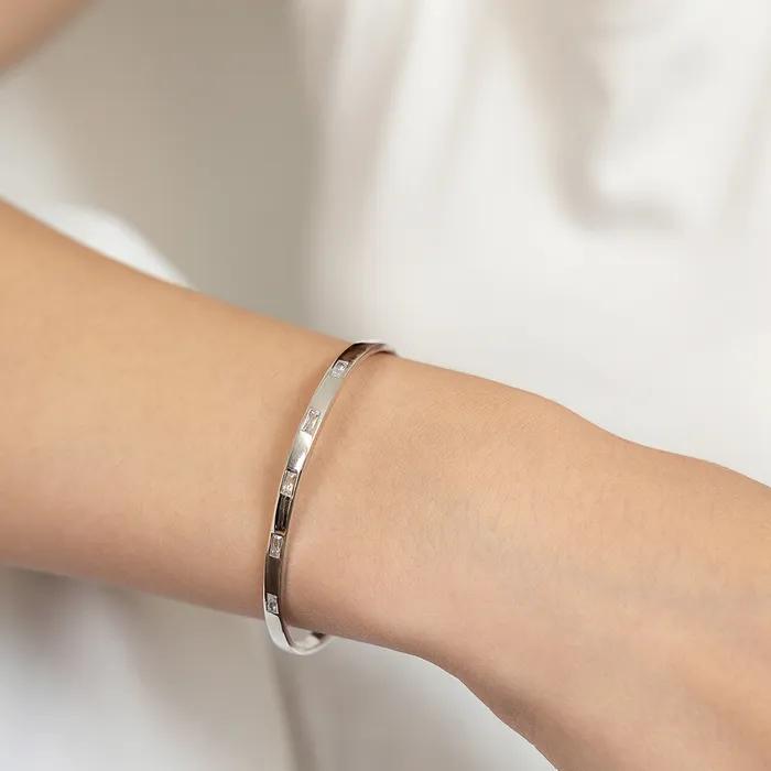(Silver 925) Baguette Cubic Open Bangle BR2198