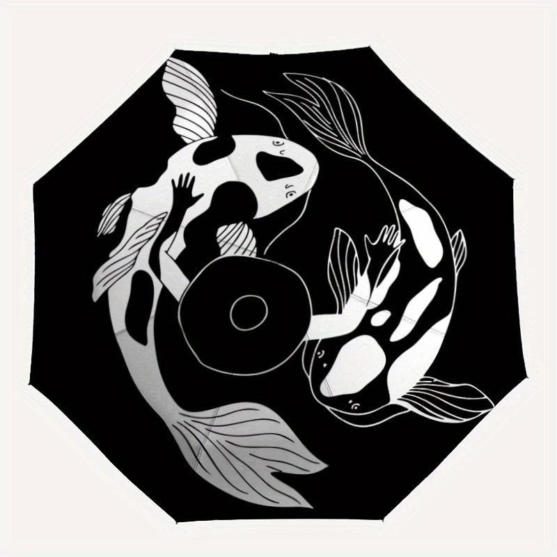 

1pc Koi Fish Yin Yang Automatic Open/Close Umbrella, Umbrella with cartoon Design, Portable Compact Umbrella for Men & Women, Good Holiday G