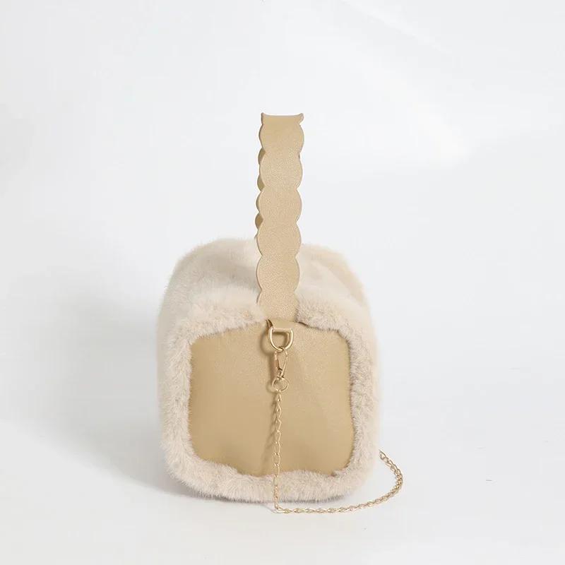 Plüschige, einfarbige, lässige Jugendhandtasche, modische Umhängetasche für Damen, leichte, luxuriöse, vielseitige Umhängetasche