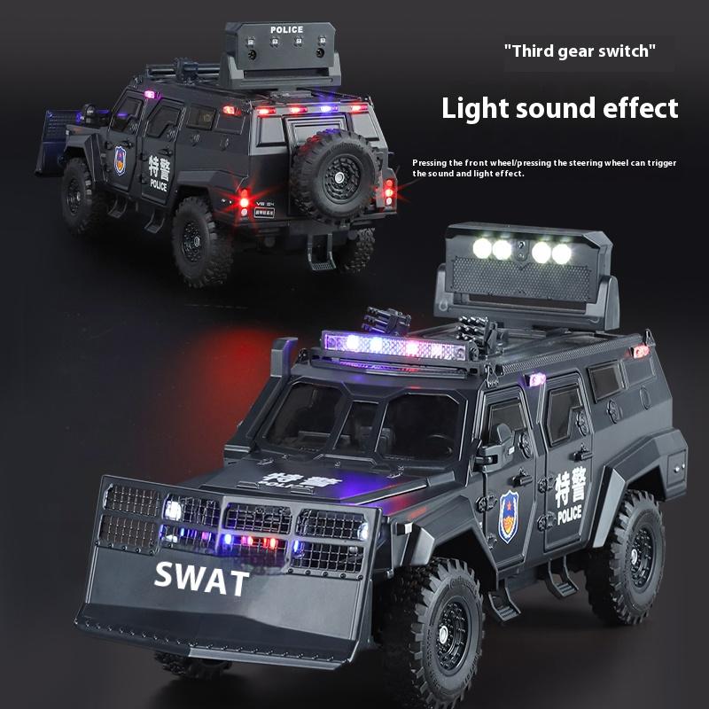 1:24 Spinosaurus Armored Vehicle Off Road SUV Diecast Model Alloy Metal Police Sound & Light Series Collection Hobbies Ornament