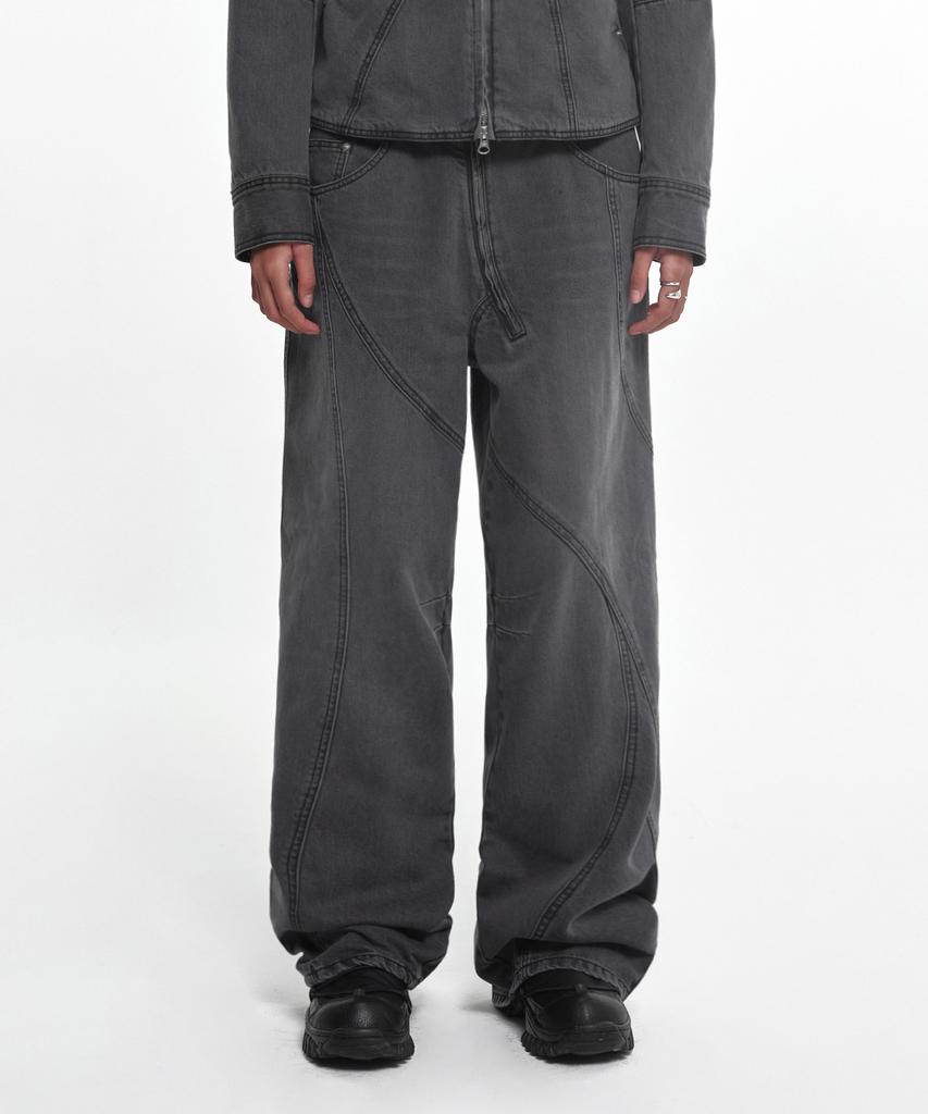 NACHE Wavy Seam Line Denim Pants (Unisex) Gray