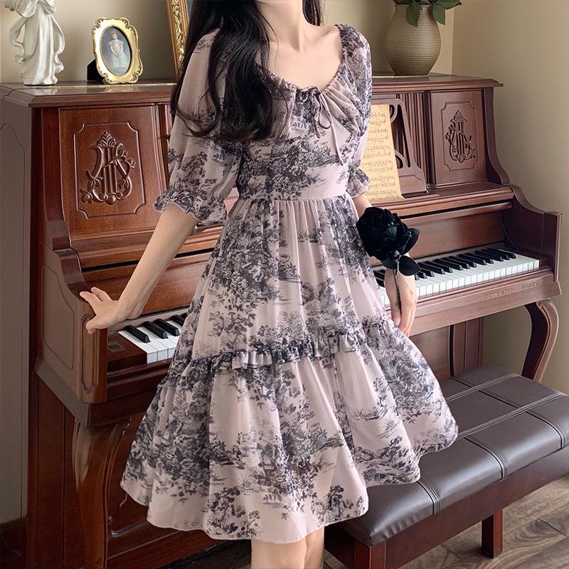 

Летнее платье с пышными рукавами и тонкой талией - Дизайн с квадратным вырезом для девочек L