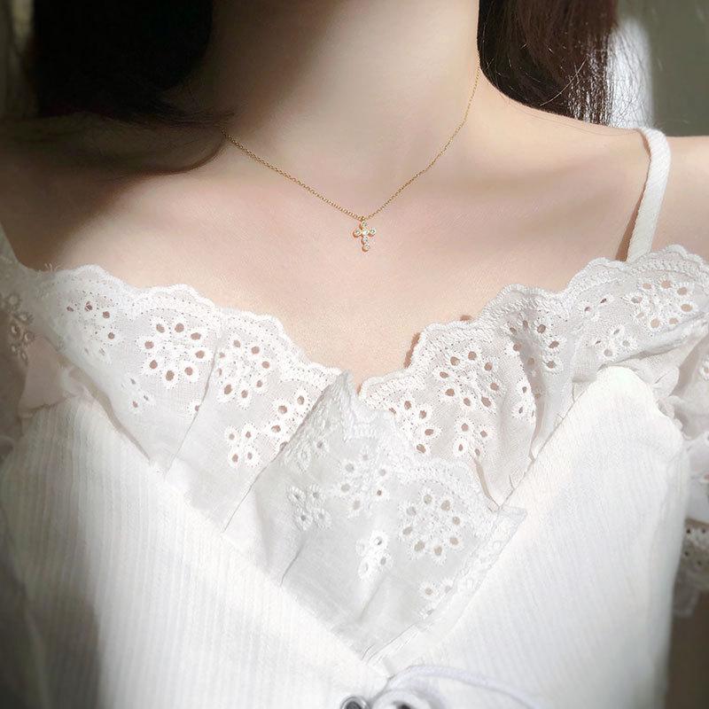 Collier Croix Incrusté de Diamants Corps Entier Chaîne Clavicule Coréenne Simple et Polyvalente pour Femmes