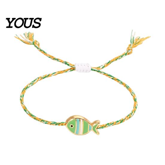 Beach Trip Photo Prop Jewelry Colorful Small Fish Handmade Braided Bracelet, Boho Cute Woven Cotton Rope String Adjustable Summer Wristband for Women
