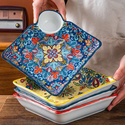 Talerz Ceramiczny Bohemian 7,5 cala Naczynie Stołowe Wielofunkcyjny do Domu Sos Sushi Danie Pierogi Ciasto Przekąska Owoce Kolorowe Talerze