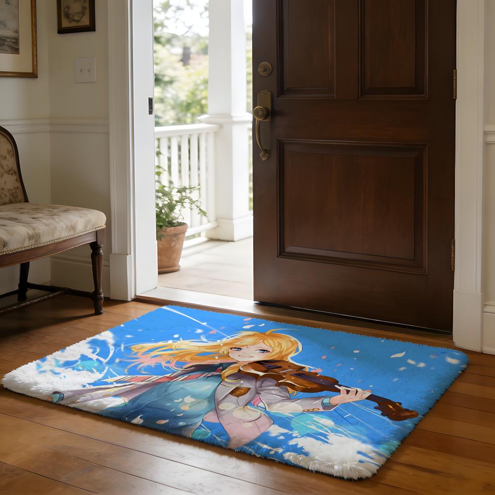 Floor Mat Soft Flannel Rug Non-Slip Absorbent Mat for Bathroom Bedroom Home Decor Anime A-Your Lie in April