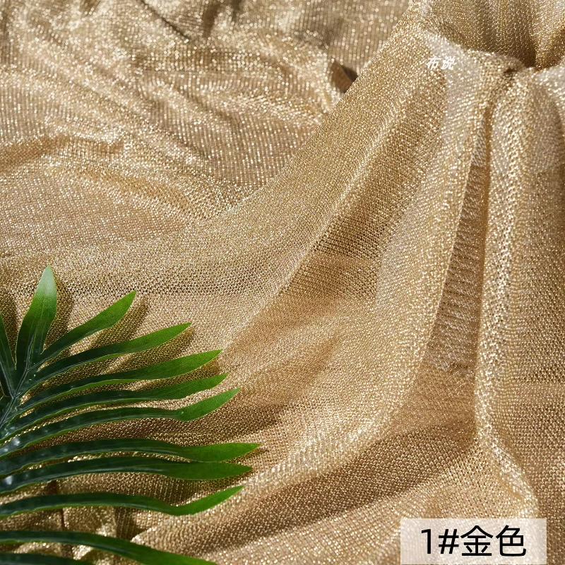 Golden Metallic Thread Designer Fabric Stretch Soft Designer Evening Gown Blouse Textile Handmade Sewing DIY Home Craft Material