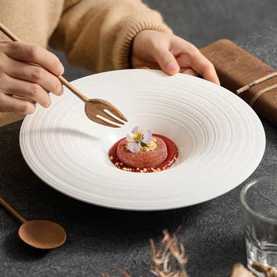 Weiße Keramik Servierplatte Rund Dicke Suppenteller Pastateller Salatteller Dessertteller Molekulare Küche Restaurant Geschirr