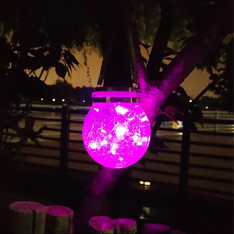 Solar Crackle Glass LED Light for Outdoor Garden, Lawn, Tree, and Fence Hanging Decorations
