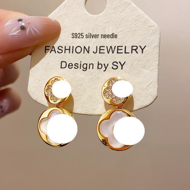 Silberne Zirkonia-Blumen-Anhänger-Ohrringe – Vintage-Hofstil, Leichte Luxus-Stecker