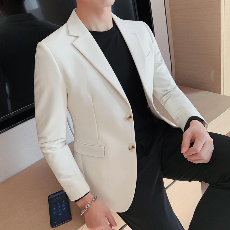 

2025 Spring Men s Trendy Korean Style Single-Breasted Slim Fit Long-Sleeve Suit for Hairdressers, Solid Color L (115-125 lbs)