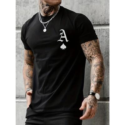 Cotton Summer Men's 100% Cotton Casual Loose Fit Large A Letter Print Round Neck Short Sleeved T-shirt Top