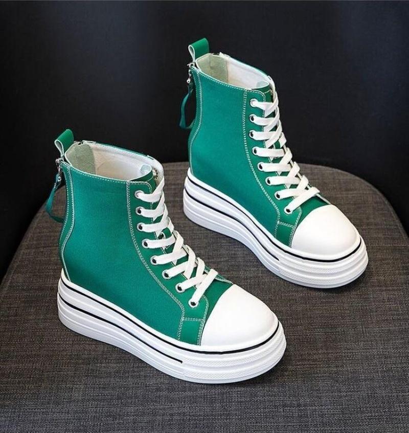 Women'S Thick Soled Sneakers New Slope Heel 8Cm Height Increase Women'S Zipper Breathable Casual High Top Canvas Shoes