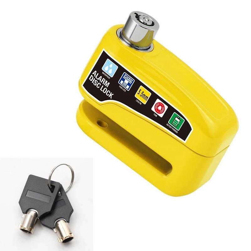 

Мотоциклетный велосипедный замок с сигнализацией, защитный навесной замок, водонепроницаемый тормозной замок с ключами, противоугонный замок для дискового тормоза колеса скутера жёлтый