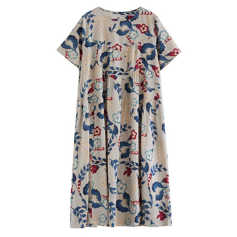 XITAO Patchwork Print Loose Pleated Dress ZMY1025
