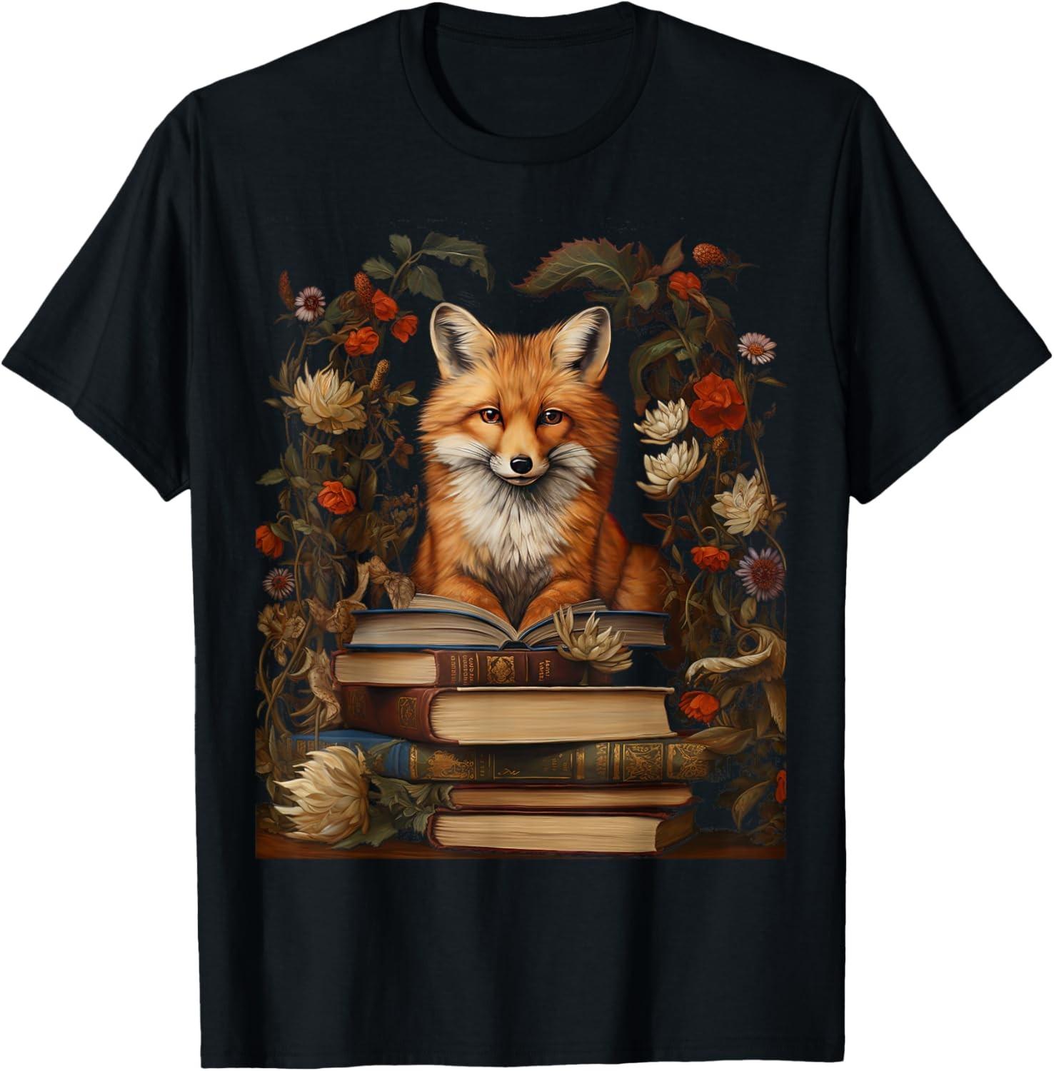 Эстетика коттеджкора цветочный Лис с книгой милый гоблинкор футболка S разноцветный