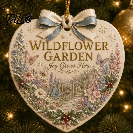 Seasonal Decorative Hanging Pieces Heart Shape Christmas Ornament, Sunflower/Lavender/Wildflower Garden Acrylic Decoration, Gift for Celebration Xmas