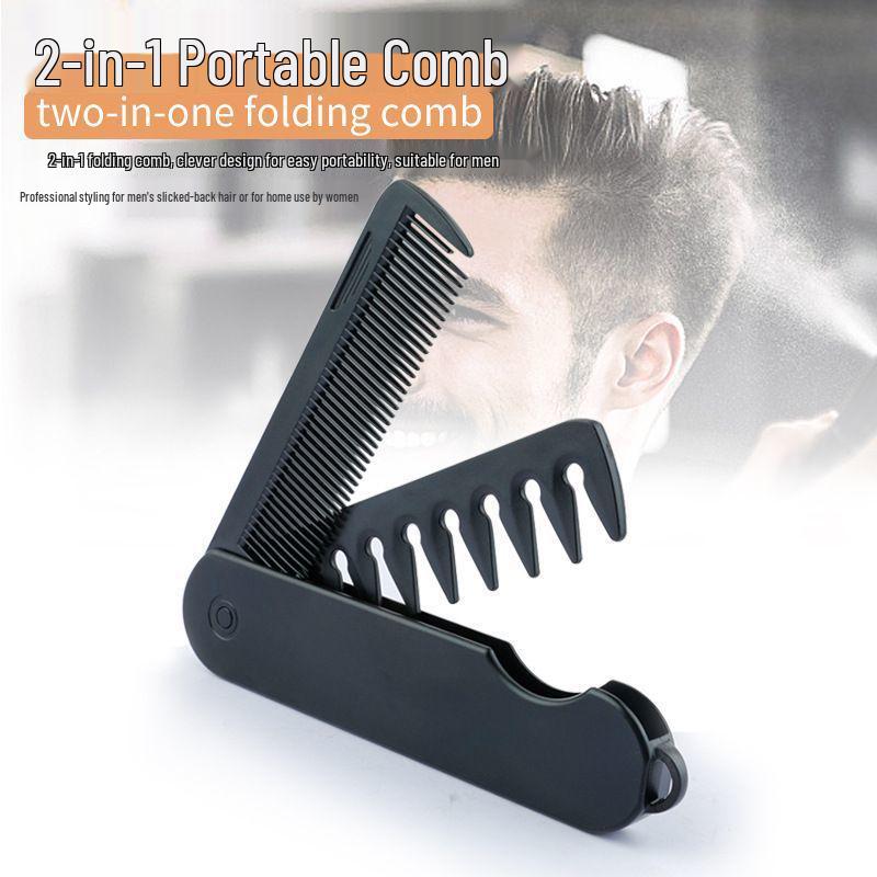 Men s and Women s Dual-Use Folding Comb: Wide-Tooth for Beard and Dense-Tooth for Hair, Travel-Friendly and Portable.