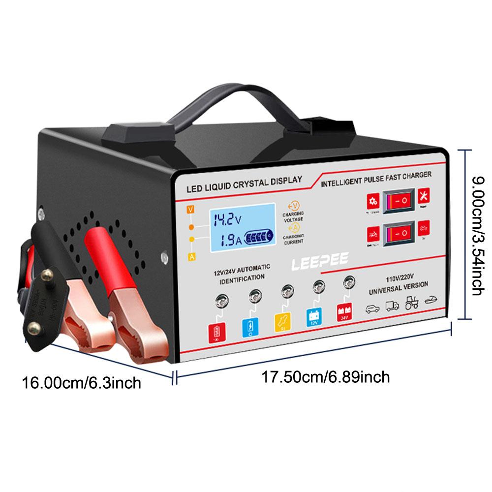 Multiple Protection 12V 24V 6A Overvoltage Protection Intelligent Pulse Repair Digital LCD Display Voltage Temperature Detection Car Battery Charger