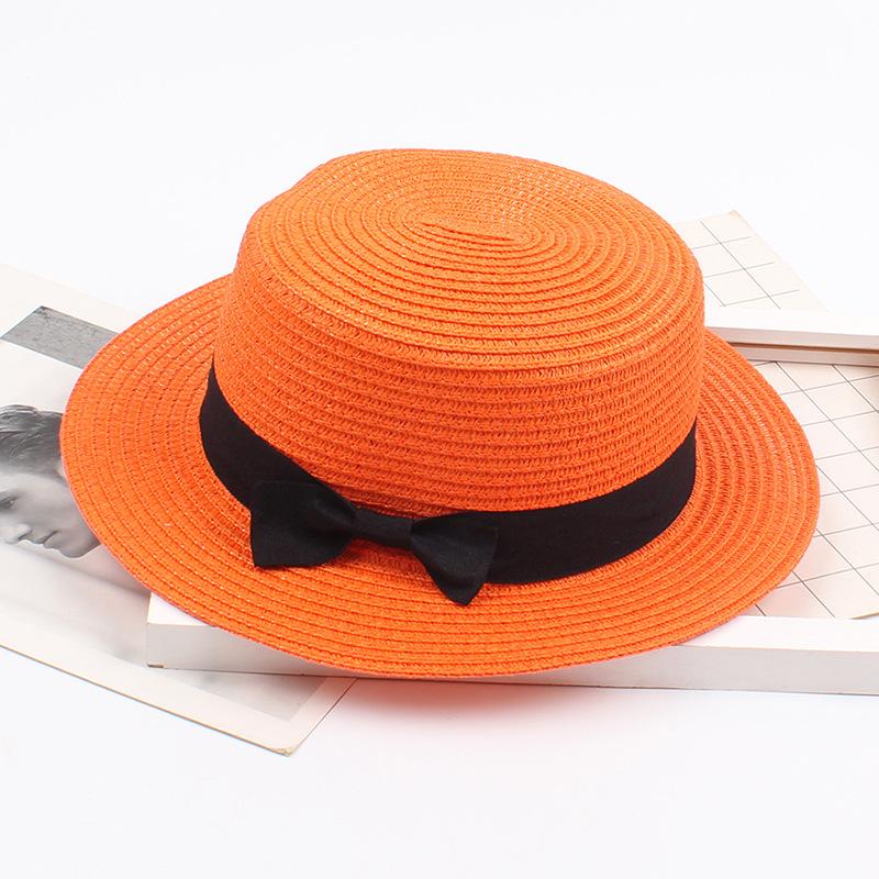 Korean Straw Hat - Retro Bow Flat Top Fedora for Spring & Summer Beach Days