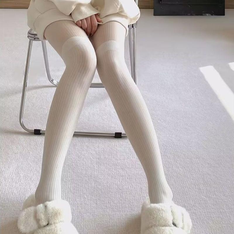 Japanese-style Vertical Stripe Spliced Stockings for Women Summer Thin Style Sweet and Dark Black Silk Sexy Pantyhose