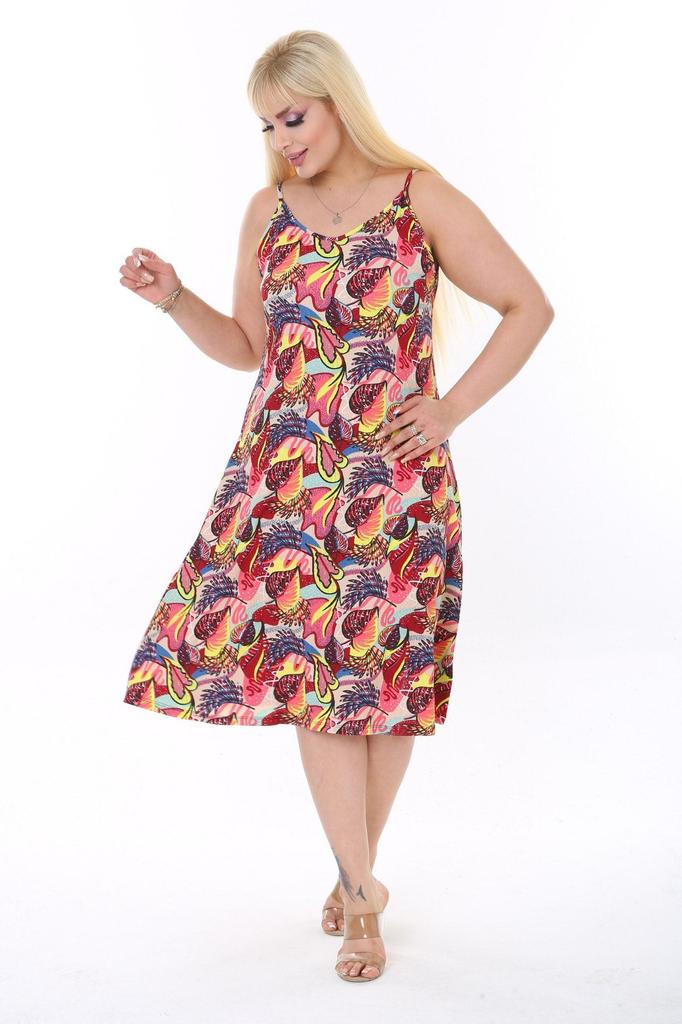 Damen Übergröße Kleid Plus Size Seilträger Wickelkleid Pink Tropisches Muster