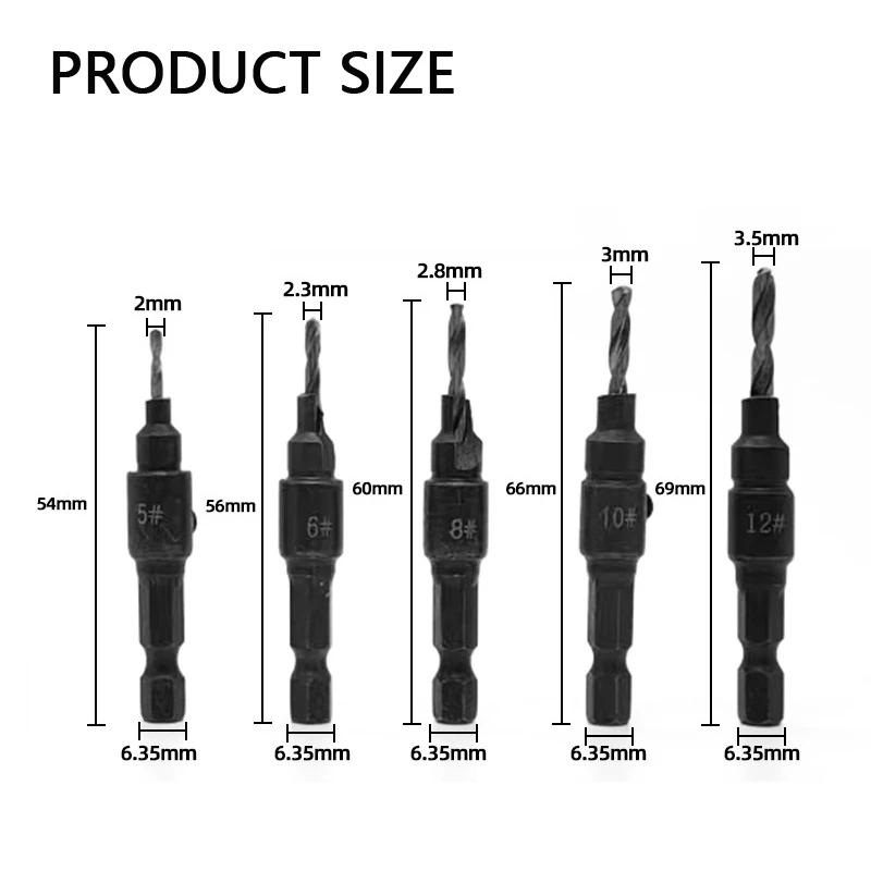 #5 #6 #8 #10 #12 Countersink Drill Bit Drill Pilot Hole Hexagonal Shank Screw Electric Drill Drilling Tool