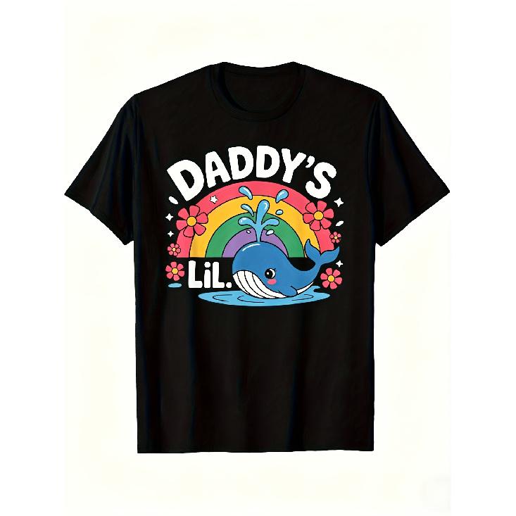 Funny Daddy S Little T-Shirt For Women& Men- Inappropri Humor Squirt Gun Graphic Tee With Rainbow& Stars, Retro Loose-Fit Short Sleeve Shirt For Pool S чёрный