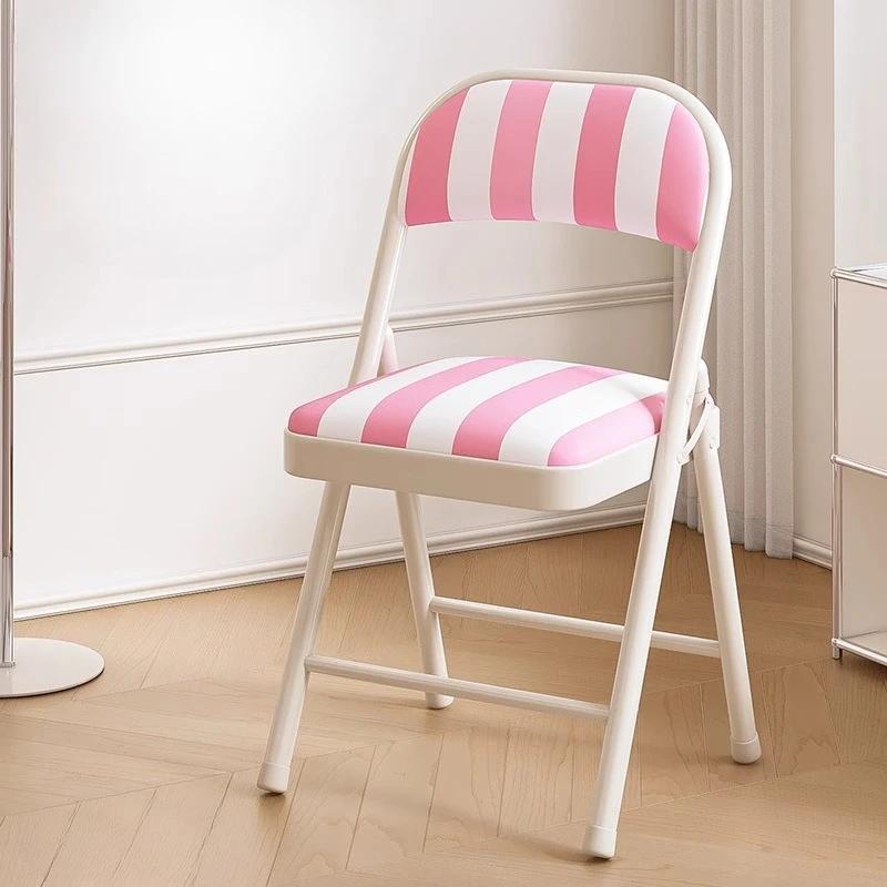 Versatile Foldable Chair Sturdy Metal Build with Comfort-padded Striped Seat Space-Saving Design Ideal for Home, Office Outdoor