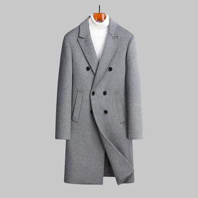 Autumn and Winter Men's Woolen Coat Long Knee Double-breasted Suit Collar Coat Trench Coat Men's Coat