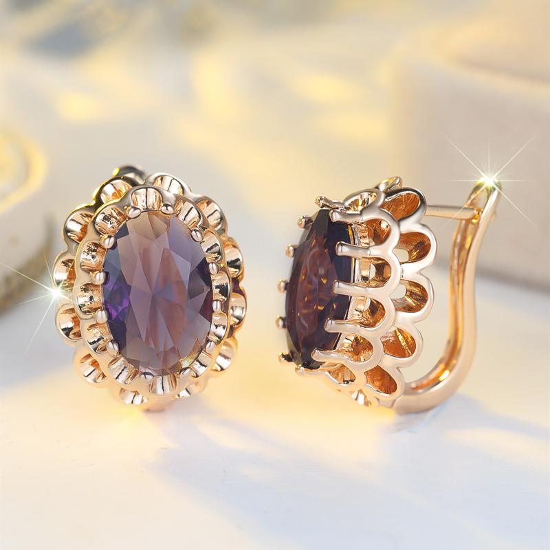 

Элегантные серьги-капли с фиолетовым цирконом овальной огранки для женщин, роскошные, золотистого цвета, свадебные, для вечеринки, подарки золотой/фиолетовый