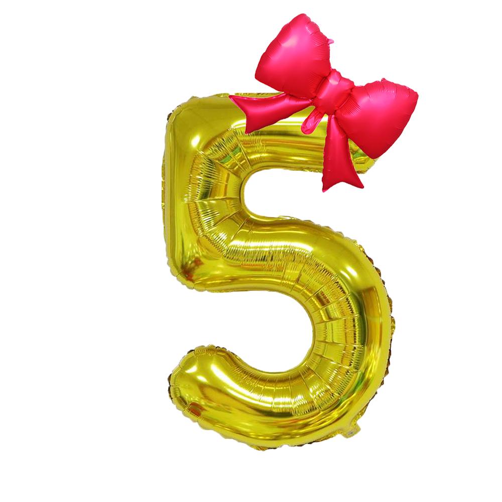2Pcs 40Inch Gold Number Foil Balloon with Cute Bow Balloons For Kids Baby Girl 1st Birthday Party Decoration Favors Supplies