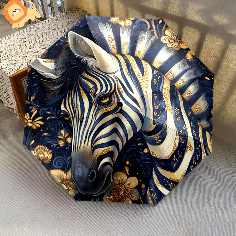 1 PC Automatic Folding Umbrella - Golden Zebra Pattern, Portable & Foldable Design with 8 Ribs, Christmas Birthday Gifts