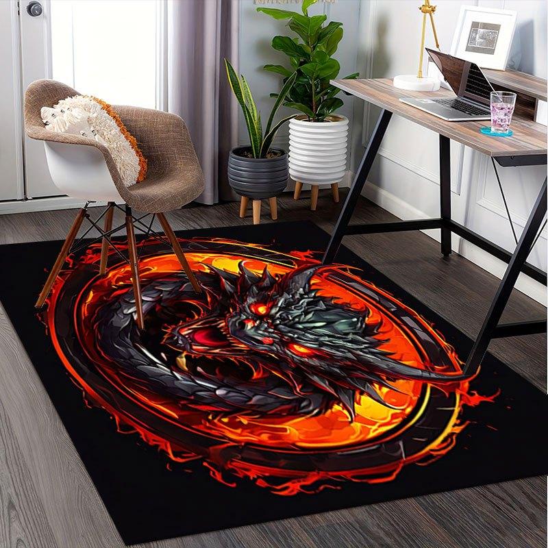 "Fiery Dragon Logo Art Print - Fantasy Beast Design"Office Mat Perfect for Home Decor Office Desk Chair Rugs Chair Carpet for Office Polyest