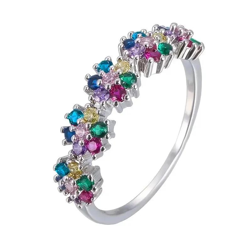 

Colorful Flower Zircon High-end Temperament Geometric Elegant Ring for Women s New Design Trendy Fashion Accessories 7