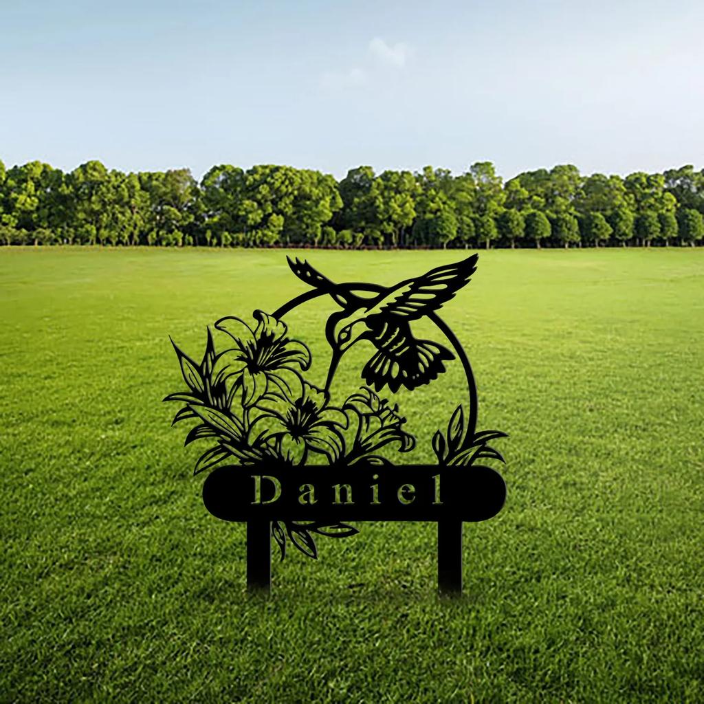 Individuelles personalisiertes Kolibri-Garten-Metallschild, Garten-Deko-Namensschild
