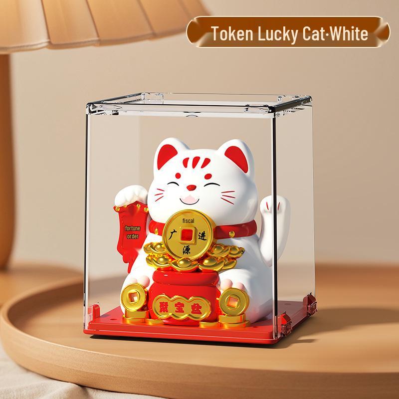 Solar Mini Waving Cat Model - Automatic Shaking Hand Ornament for Office, Desk, Car, or Gift