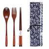 3/4Pcs Reusable Portable Travel Wooden Spoon Chopsticks Fork Tableware Cutlery