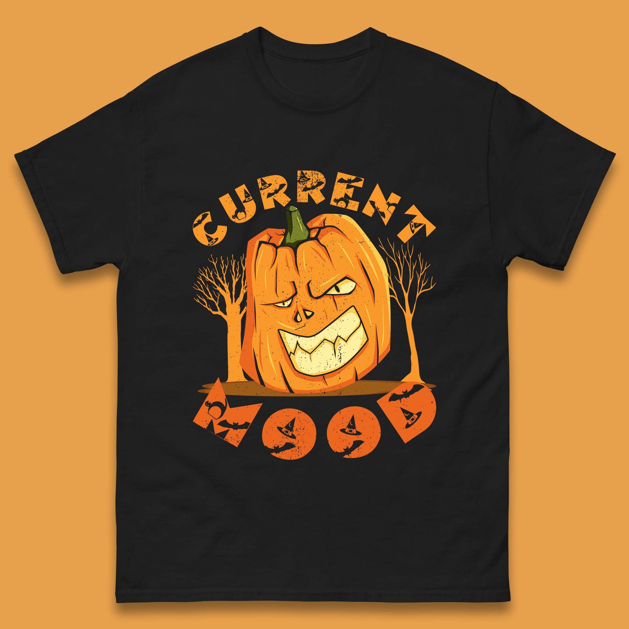 Current Mood Halloween Pumpkin Evil Scary Smile Horror Jack-o-Lantern Mens Tee Top M