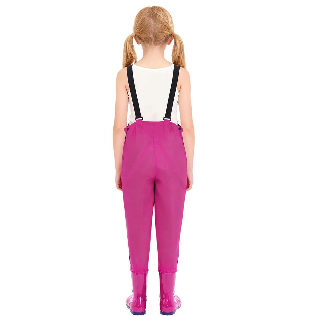 Unisex Kids Fishing Waders Adjustable Buckle Straps Jumpsuit Water Resistant Overalls Non Slip Boots