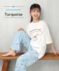 SAZAC Cinnamoroll Pajama Set for Cotton Short Long and Top x Women, Jersey, Sleeves, Pants, T-Shirt, (White Turquoise/M/SAN1806)