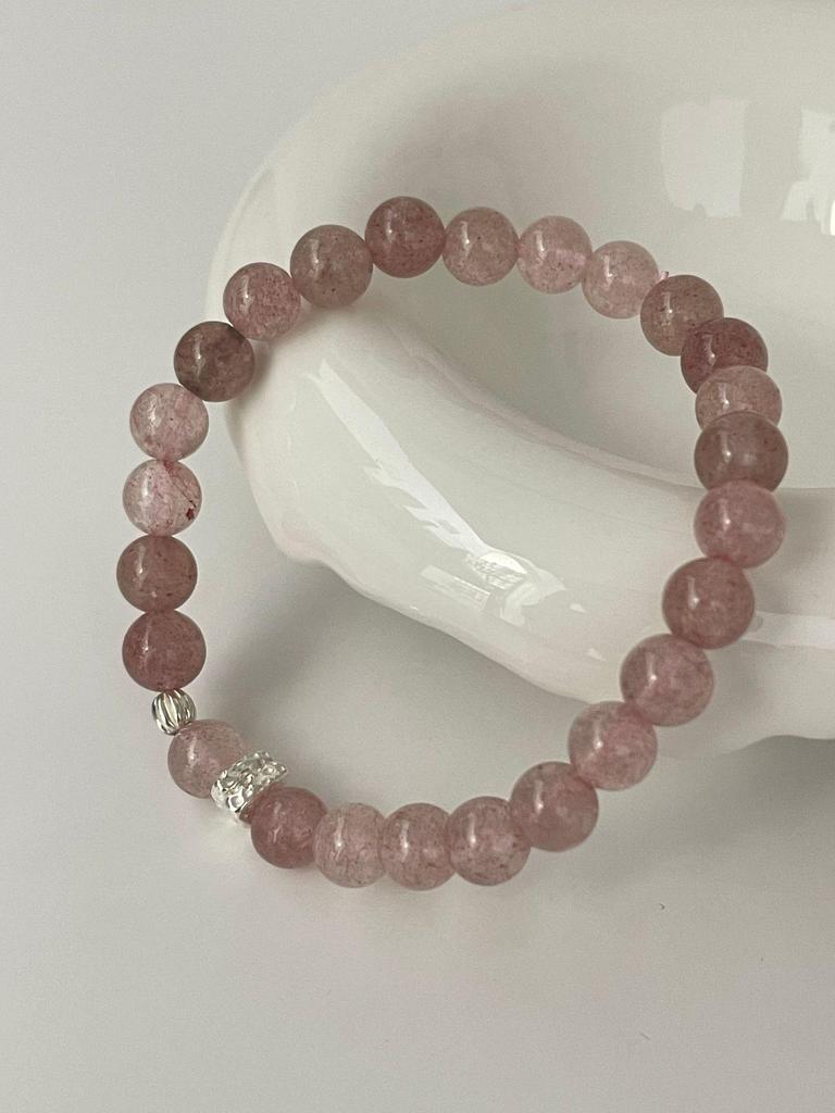 Strawberry Crystal S925 Silver Bracelet: Sweet, Luxurious, High-End Beaded Hand Jewelry.