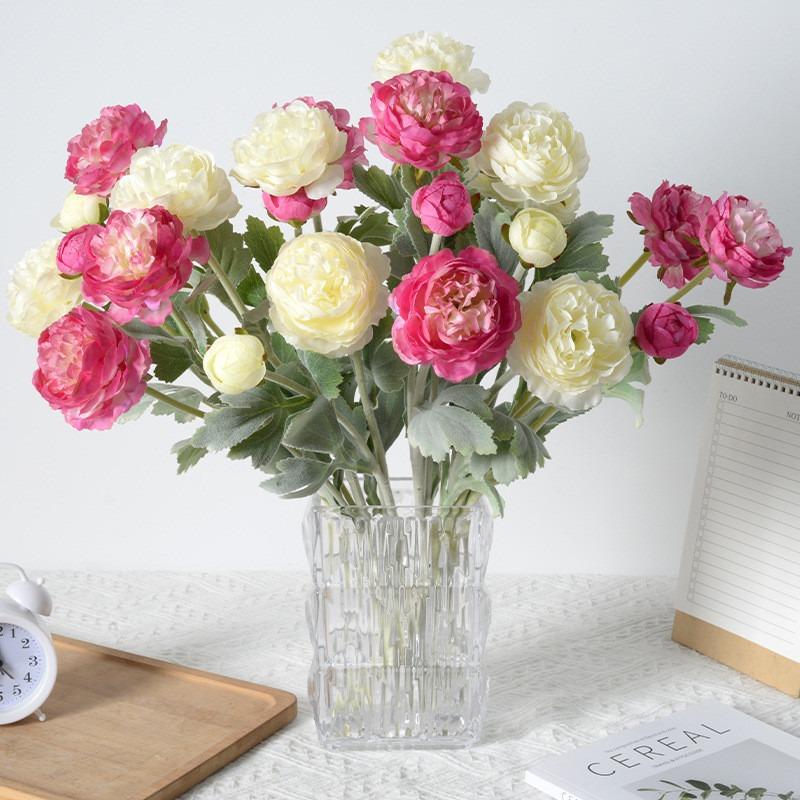 3-Heads Artificial Ranunculus Flowers Arrangement Exquisite A Must- Have for Home And Wedding Decoration