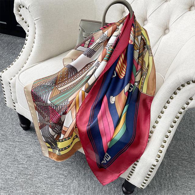 

Дизайнерский шарф 90 см * 90 см, женская шаль с принтом, шелковый фетровый платок, женский платок, квадратный шарф, женский шарф с запахом, 2021